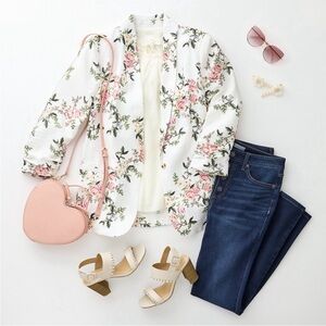 LC LAUREN CONRAD Floral Spring Pink Boho Blazer